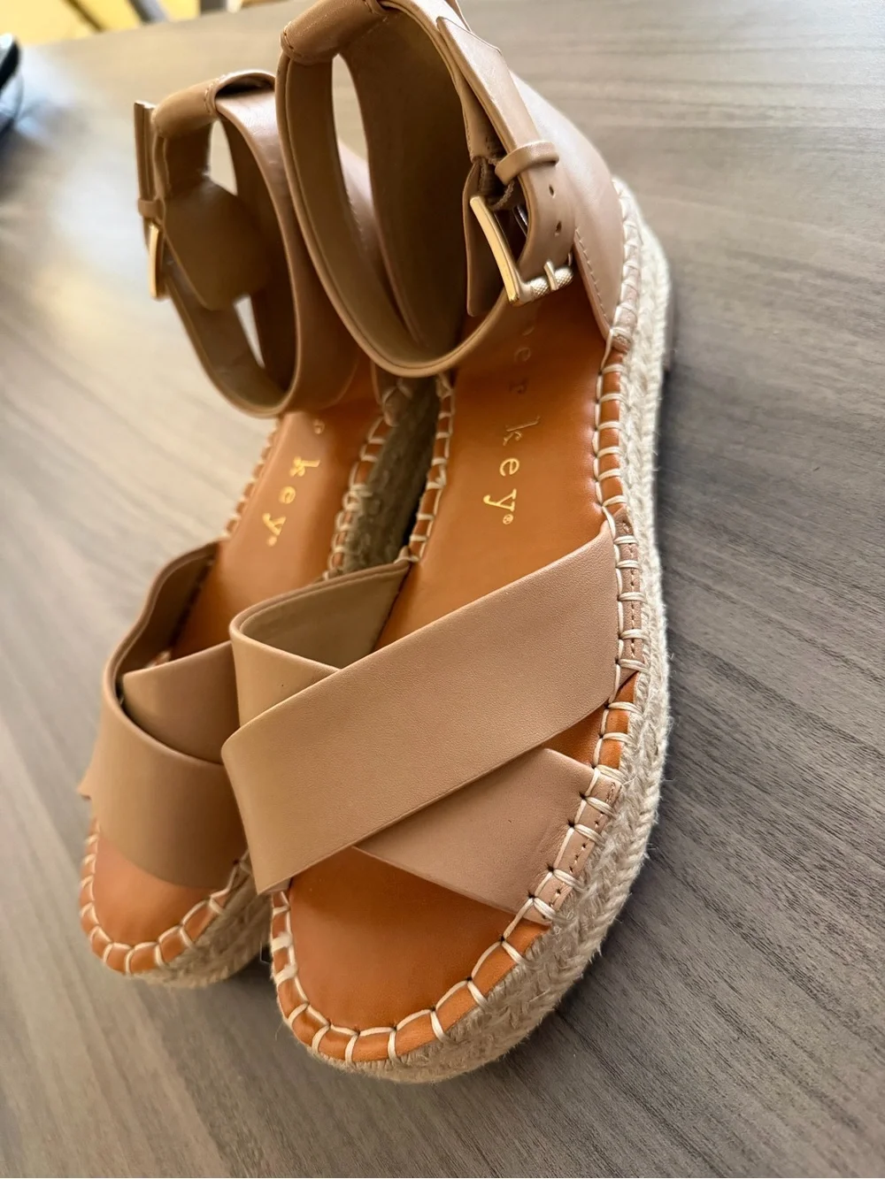 Copper Key Women's Nude Tan Cross-Strap Ankle Buckle Espadrille Sandals 9.5